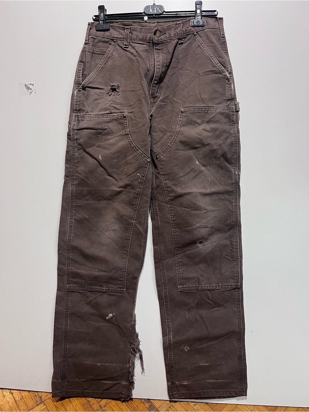 carhartt double knee pants distressed faded Men’s 32x34 Brown